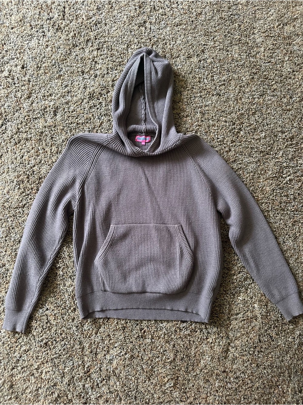 Edikted Taupe Ribbed Sweater-like Hoodie with Hood